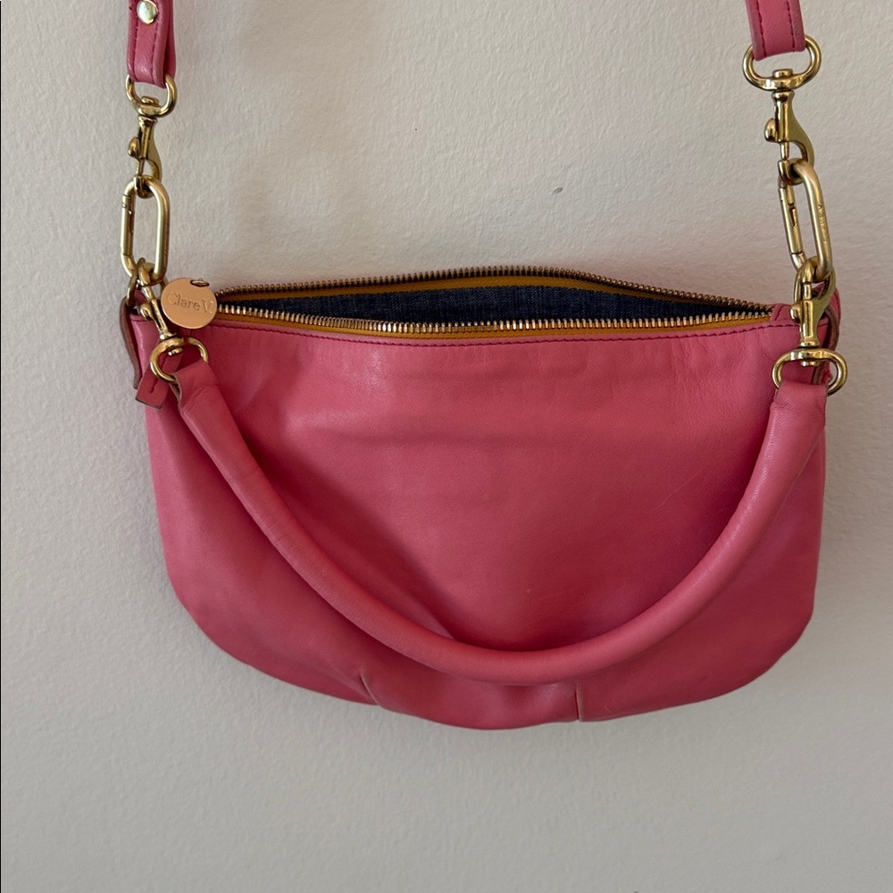 Clare V Petit Moyen - Pink Leather Crossbody Bag with Gold Hardware - Picture 3 of 8